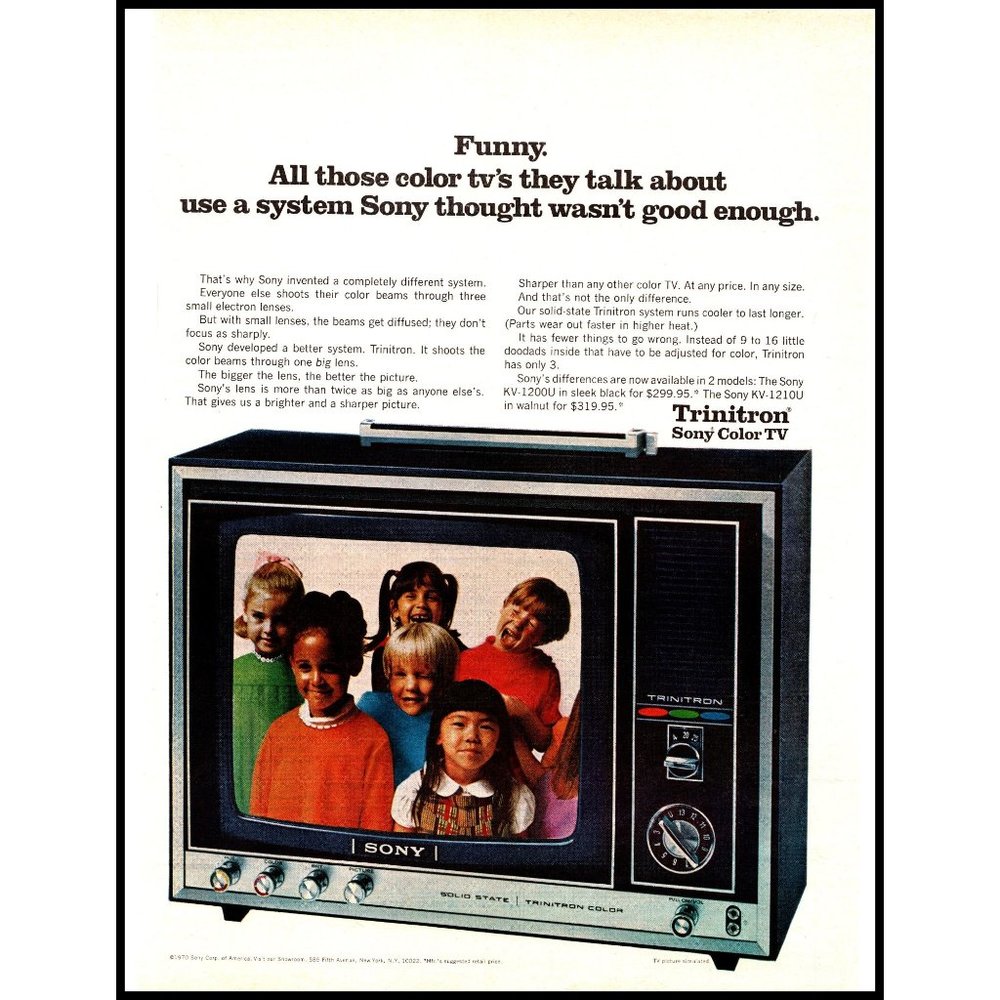 1970 Sony Television Triniton Color TV On Vintage Print Ad Kids Pigtails 10x13